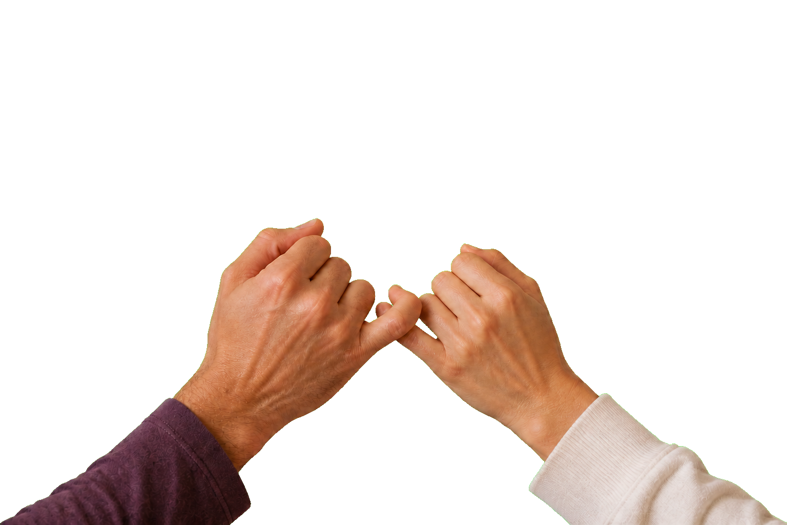Two people gently link little fingers